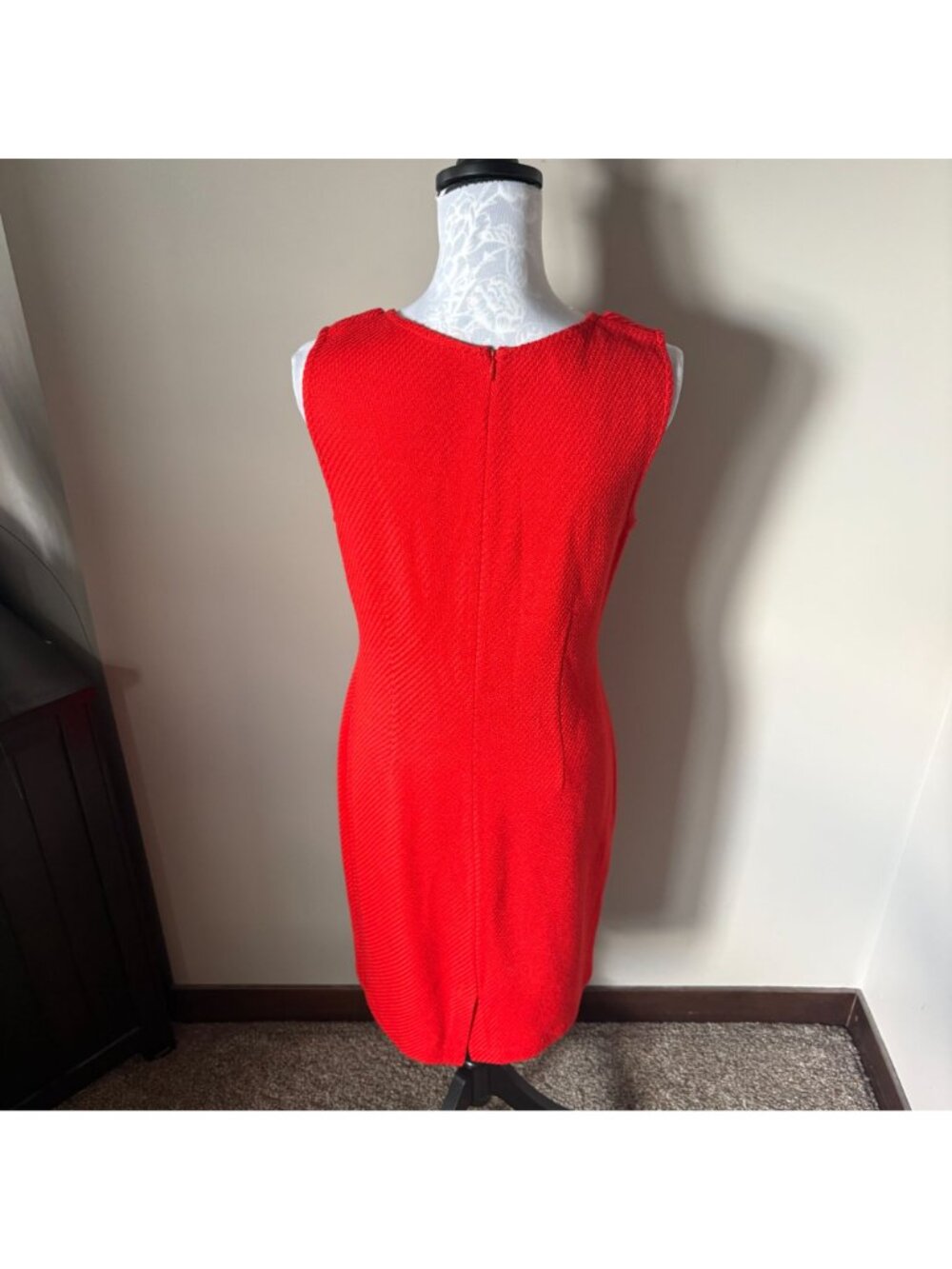 ST JOHN Knit Wool Dress Womens Red Orange Sleeveless Sheath Size 8 - Picture 3 of 5